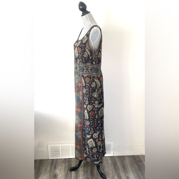 Peruvian Connection Navy Rustic Color Botanical Aztec Patterned Maxi Knit Dress - Picture 5 of 13